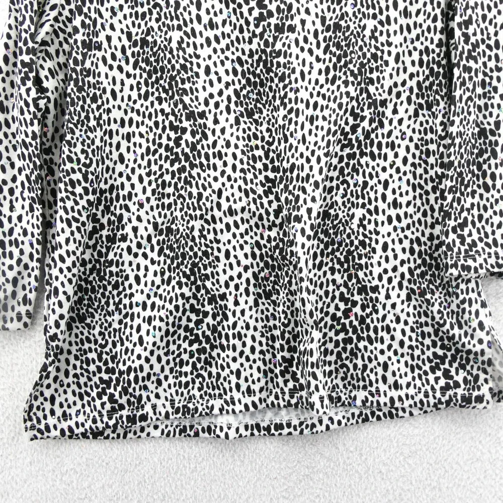 Cathy Daniels Sweater Large Womens Black White Spotted Tight Knit Long‎ Sleeve